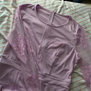 light purple dress with lace sleeves